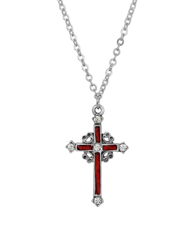 Symbols of Faith Red Enamel Cross with Crystal Accent, Womens Product Image