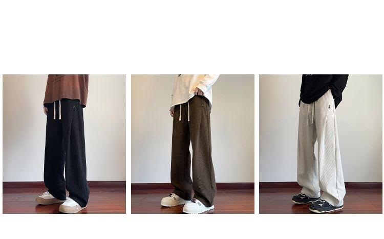 Drawstring Waist Plain Corduroy Loose Fit Sweatpants Product Image