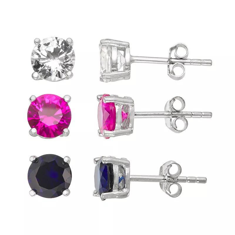 Designs by Gioelli Sterling Silver Lab-Created Multi-Color Sapphire Stud Earring Set, Womens Product Image