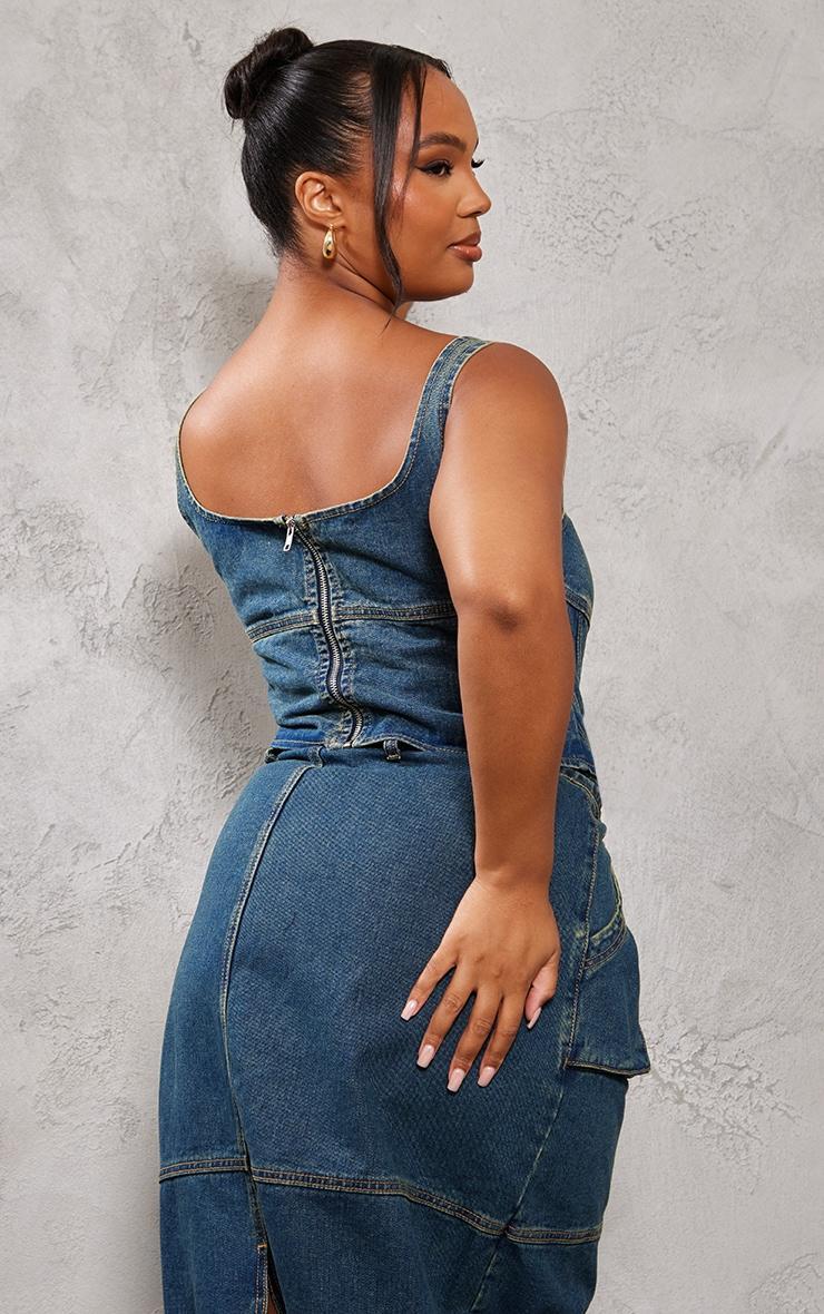 Plus Indigo Vintage Wash Seam Detail Denim Corset Product Image