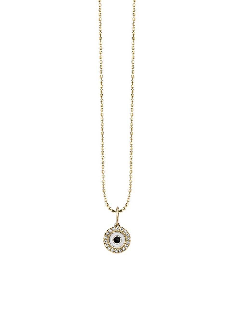 Womens 14K Yellow Gold, 0.06 TCW Diamond & Enamel Evil Eye Pendant Necklace Product Image