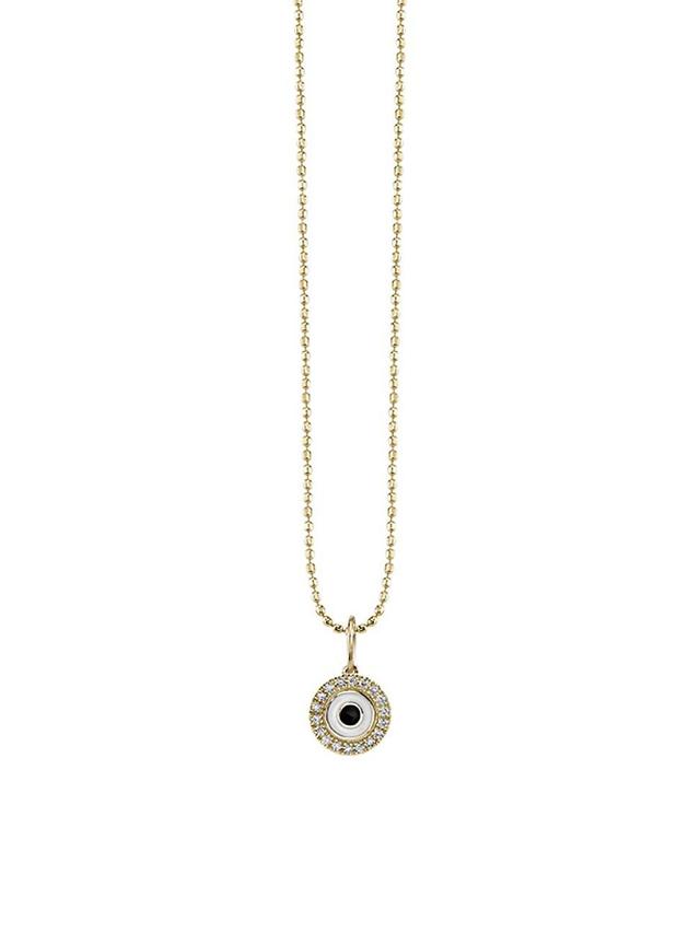 Womens 14K Yellow Gold, 0.06 TCW Diamond & Enamel Evil Eye Pendant Necklace Product Image