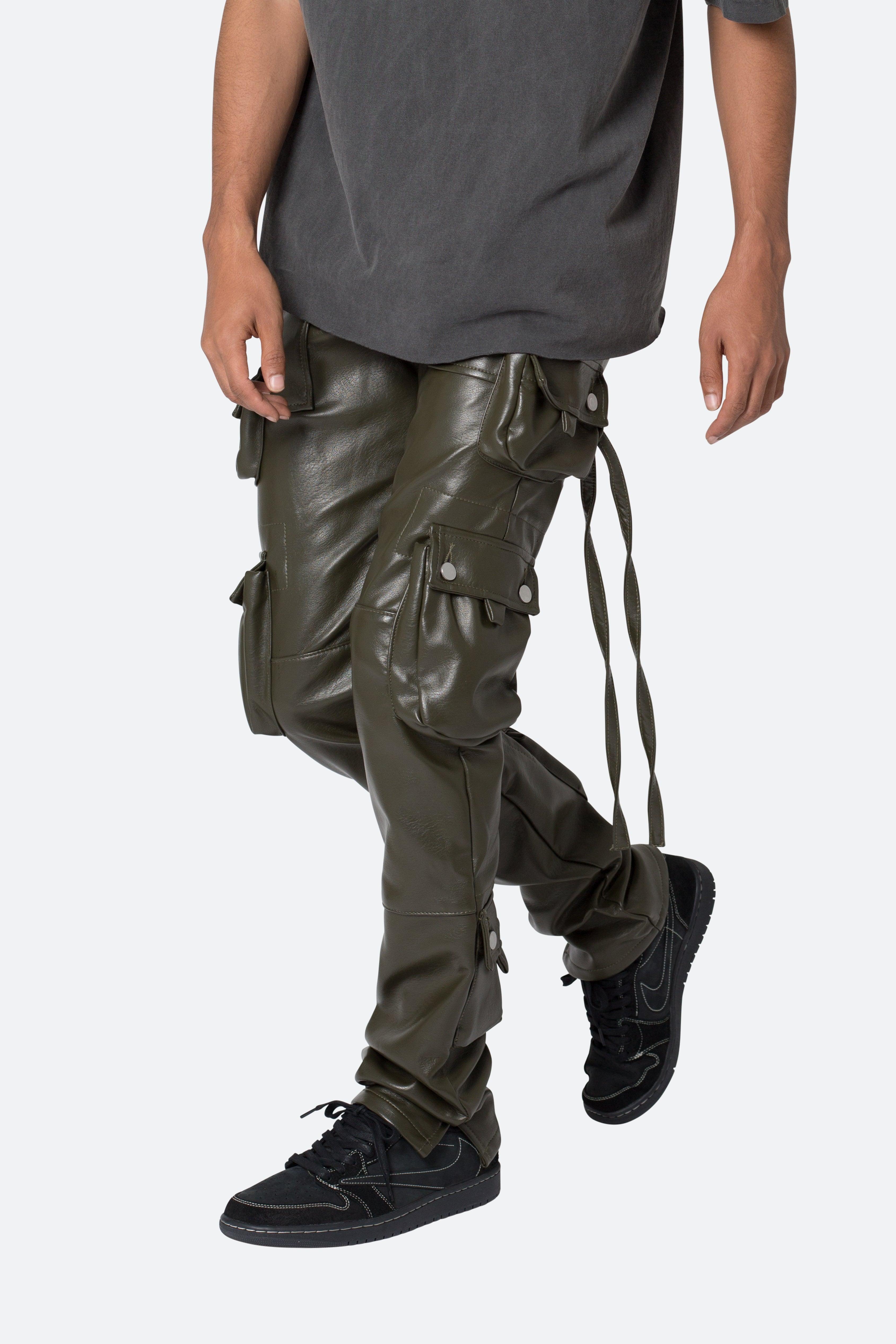 D152 Leather Cargo Pants - Olive Product Image