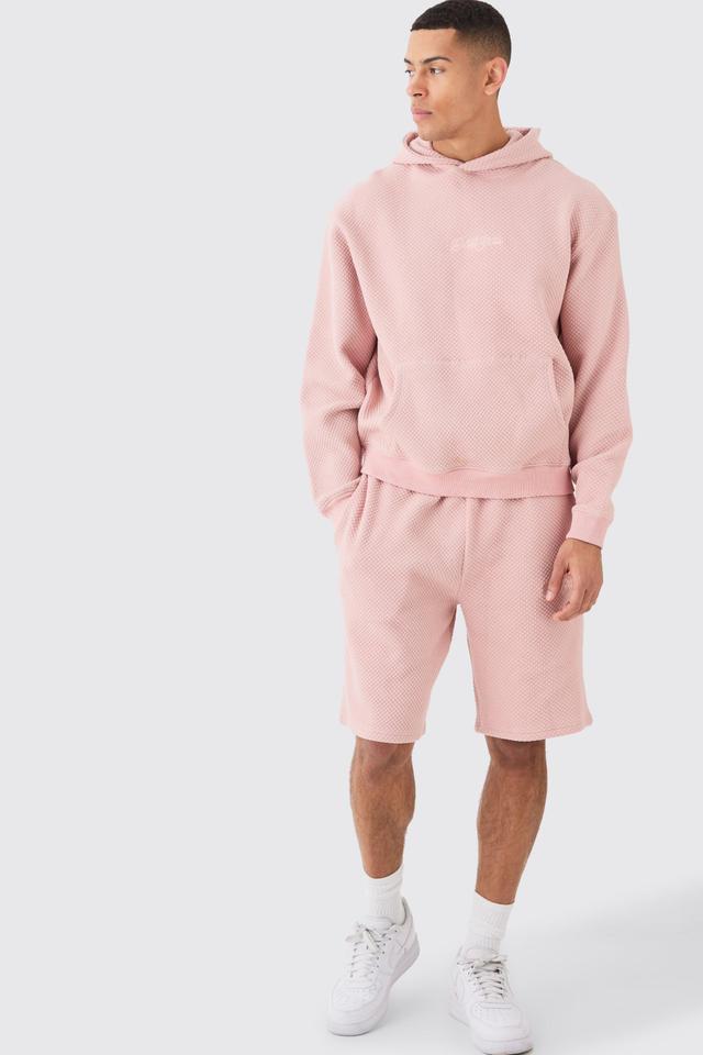 Oversized Boxy Quilted Embroided Hooded Short Tracksuit | boohooMAN USA Product Image