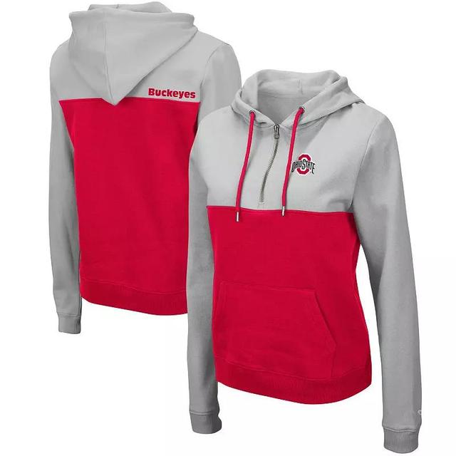 Womens Colosseum Gray/Scarlet Ohio State Buckeyes Aidan Lightweight Half-Zip Hoodie Product Image