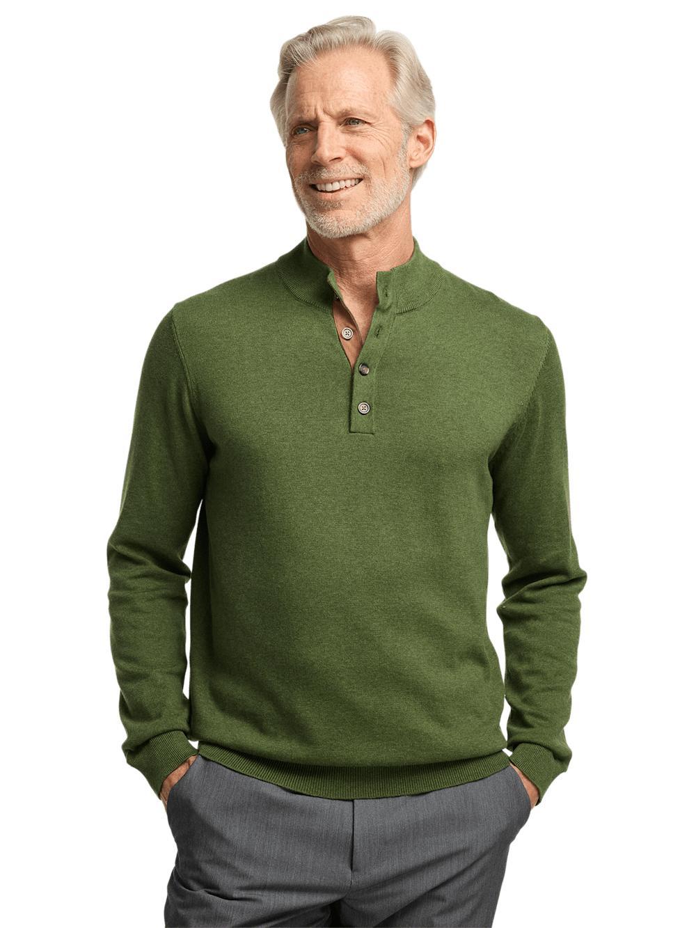 Supima Cotton Four Button Mock Neck Sweater - Olive Product Image