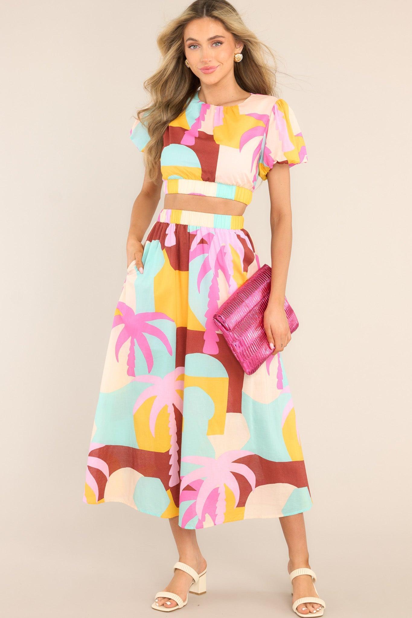 MINKPINK Palmera Sky Blue Midi Skirt Product Image