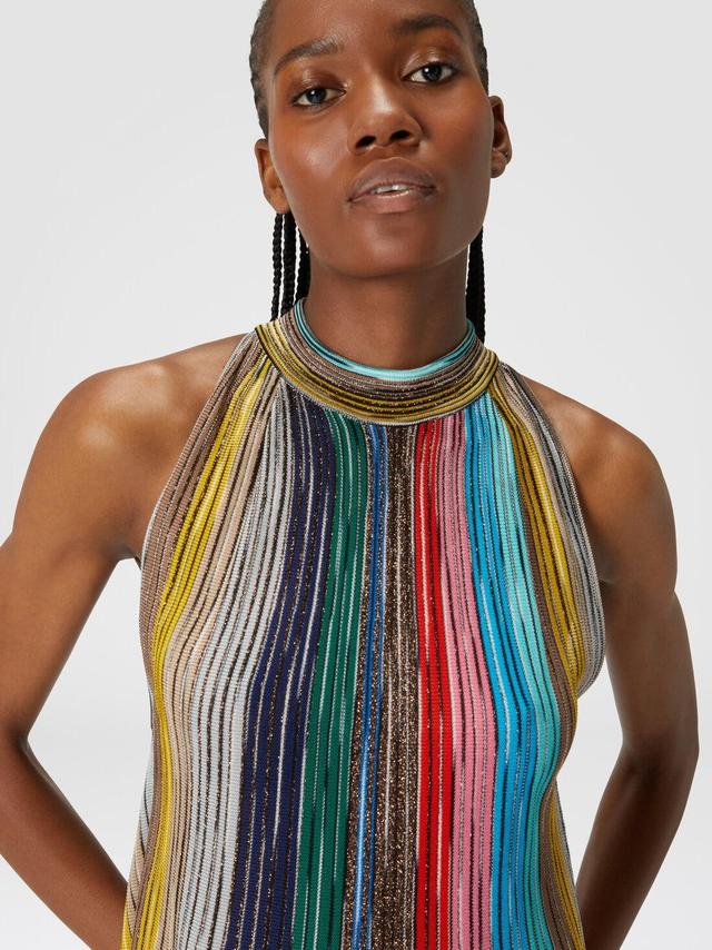 Sleeveless mini-dress in lamé pleated knit Multicoloured | Missoni Product Image