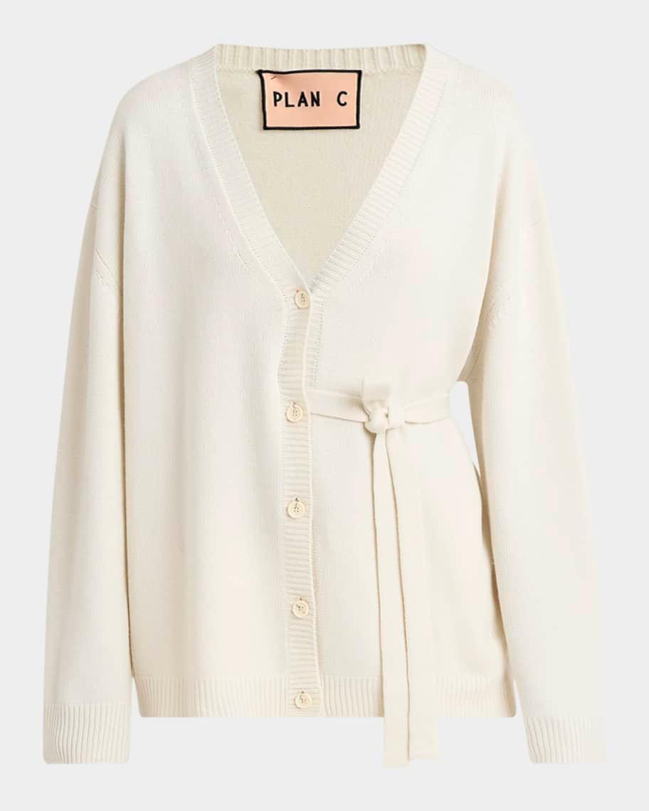 Waist-Tie V-Neck Cashmere Cardigan Product Image