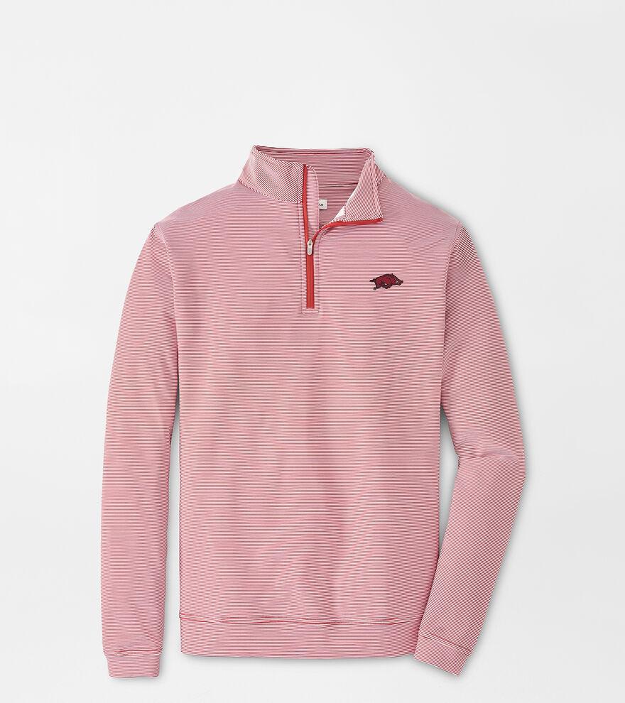 Peter Millar Mens Arkansas Perth Sugar Stripe Performance Quarter-Zip | Color: Crimson / White | Size: 3XL Product Image