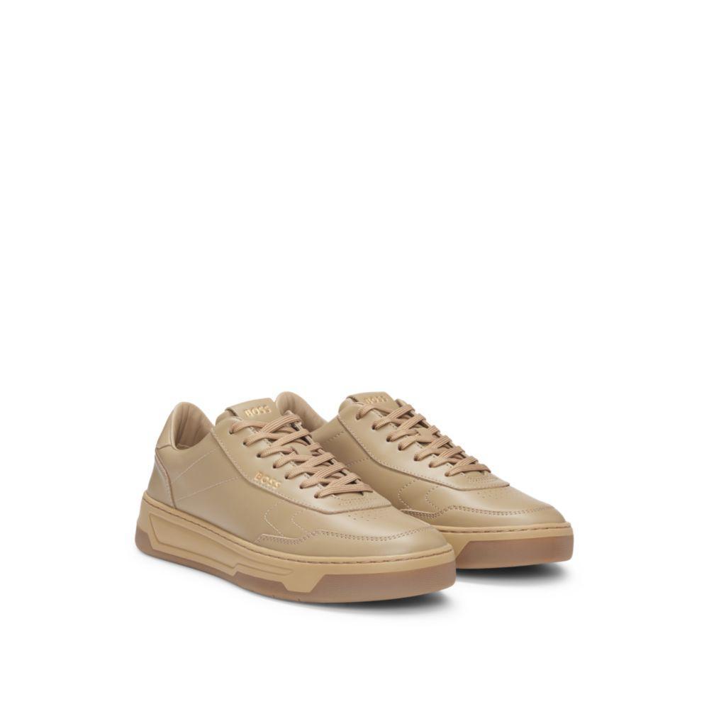 HUGO BOSS Leather Trainers With Padded Collar In Beige Product Image