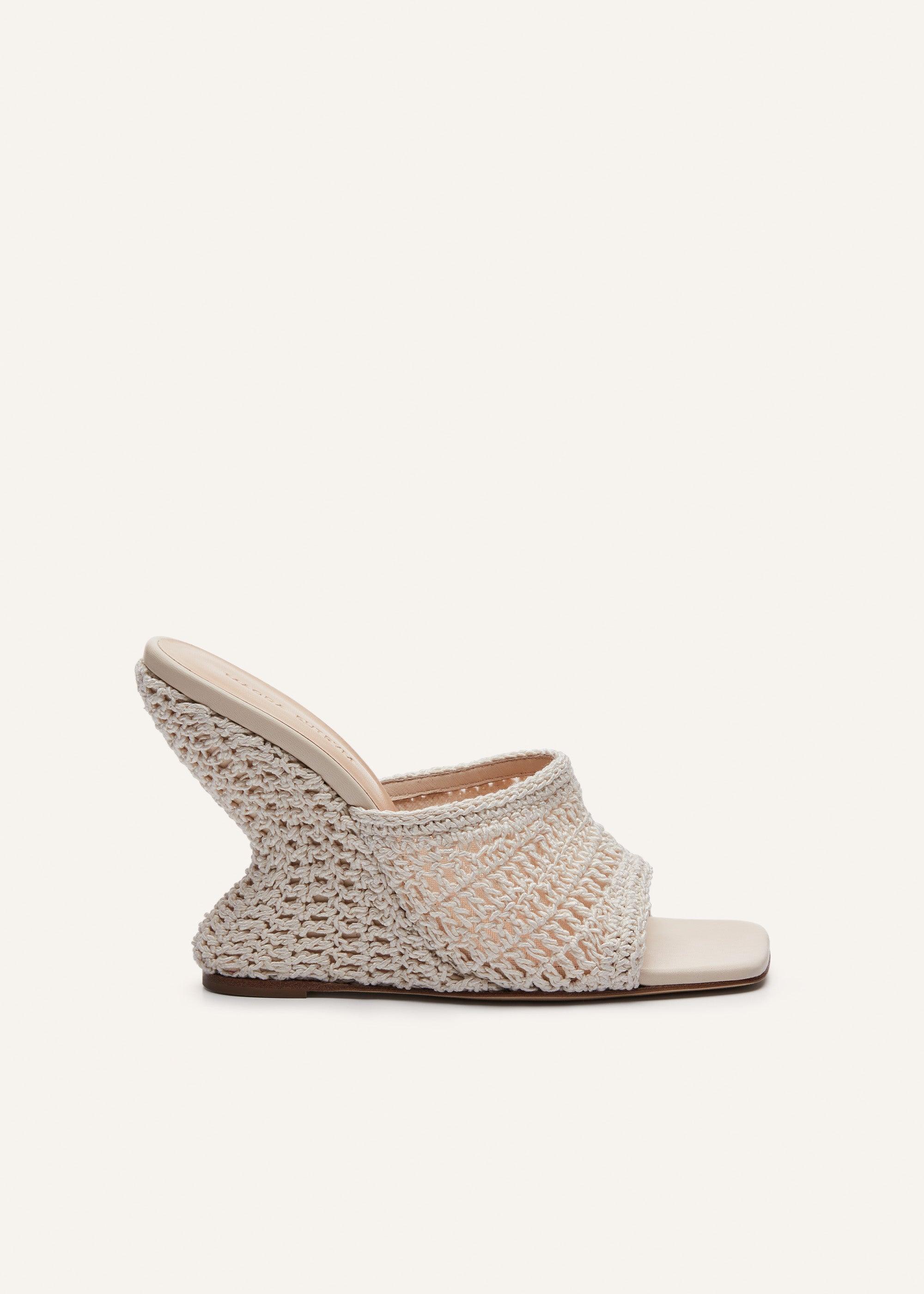 Inverted wedge mule in cream crochet Product Image