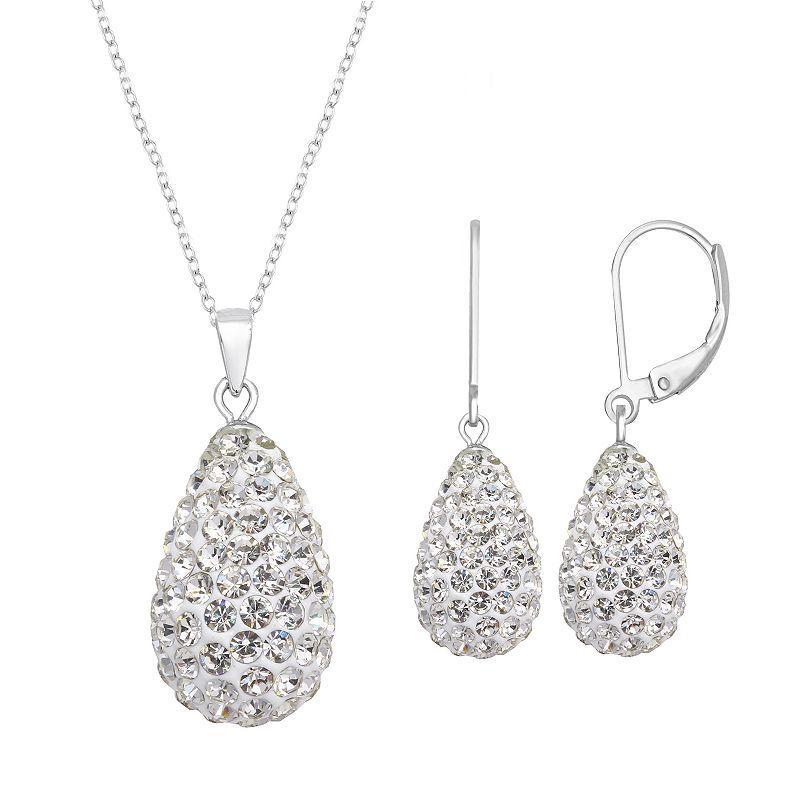 Silver Tone Briolette Drop Earring & Necklace Set, Womens White Product Image