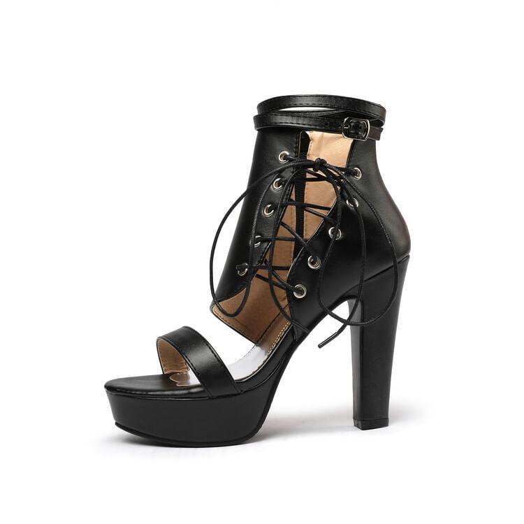 Ankle Strap Lace-Up Platform Chunky Heel Sandals Product Image