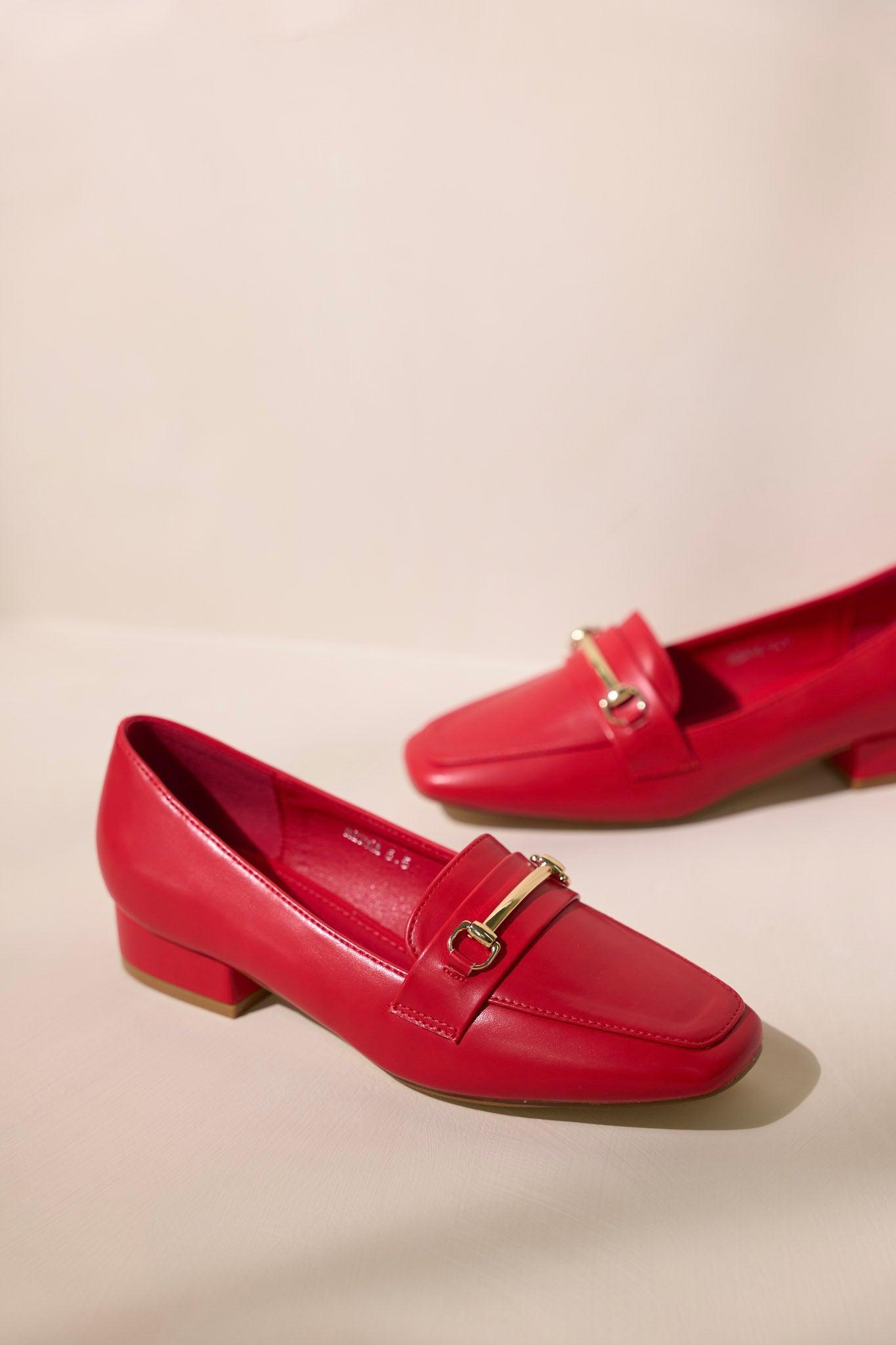 Elegant Stroll Red Vegan Leather Loafers Product Image