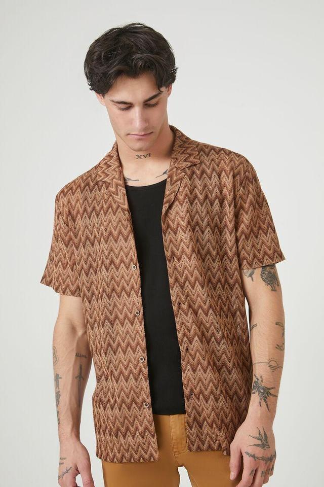 Chevron Print Cuban-Collar Shirt | Forever 21 Product Image