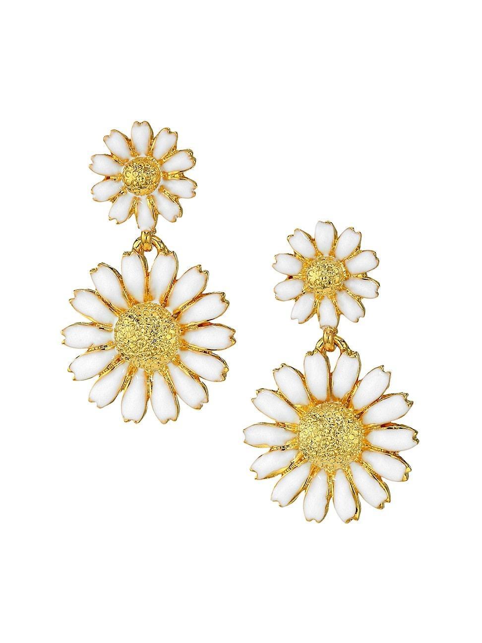 Womens 22K Goldplated & Enamel Double-Drop Daisy Earrings Product Image