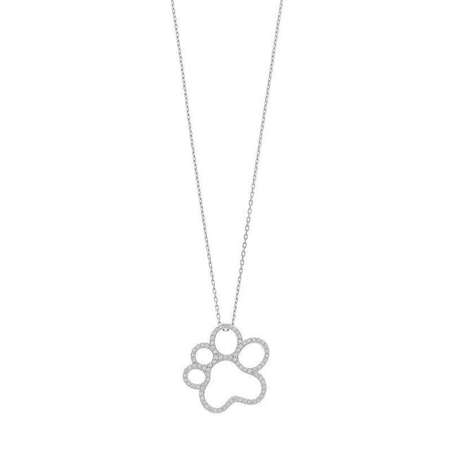 Sterling Silver Paw Print Pendant Necklace, Womens Product Image