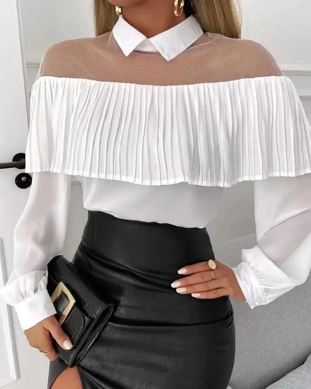 Olivia Mark – Sheer Mesh Ruffle Hem Long Sleeve Top Product Image