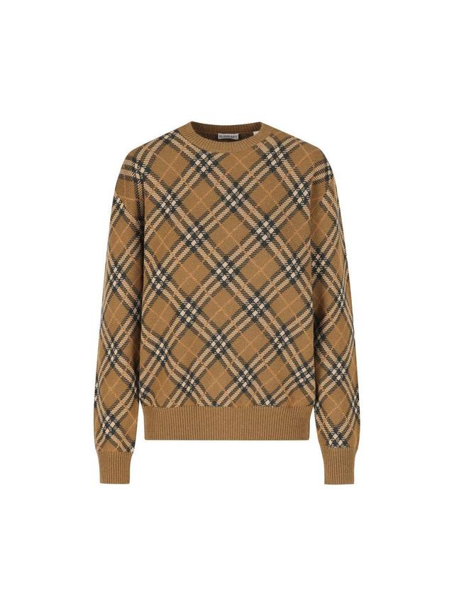 BURBERRY Checked Knitted Crewneck Jumper In Multi Product Image