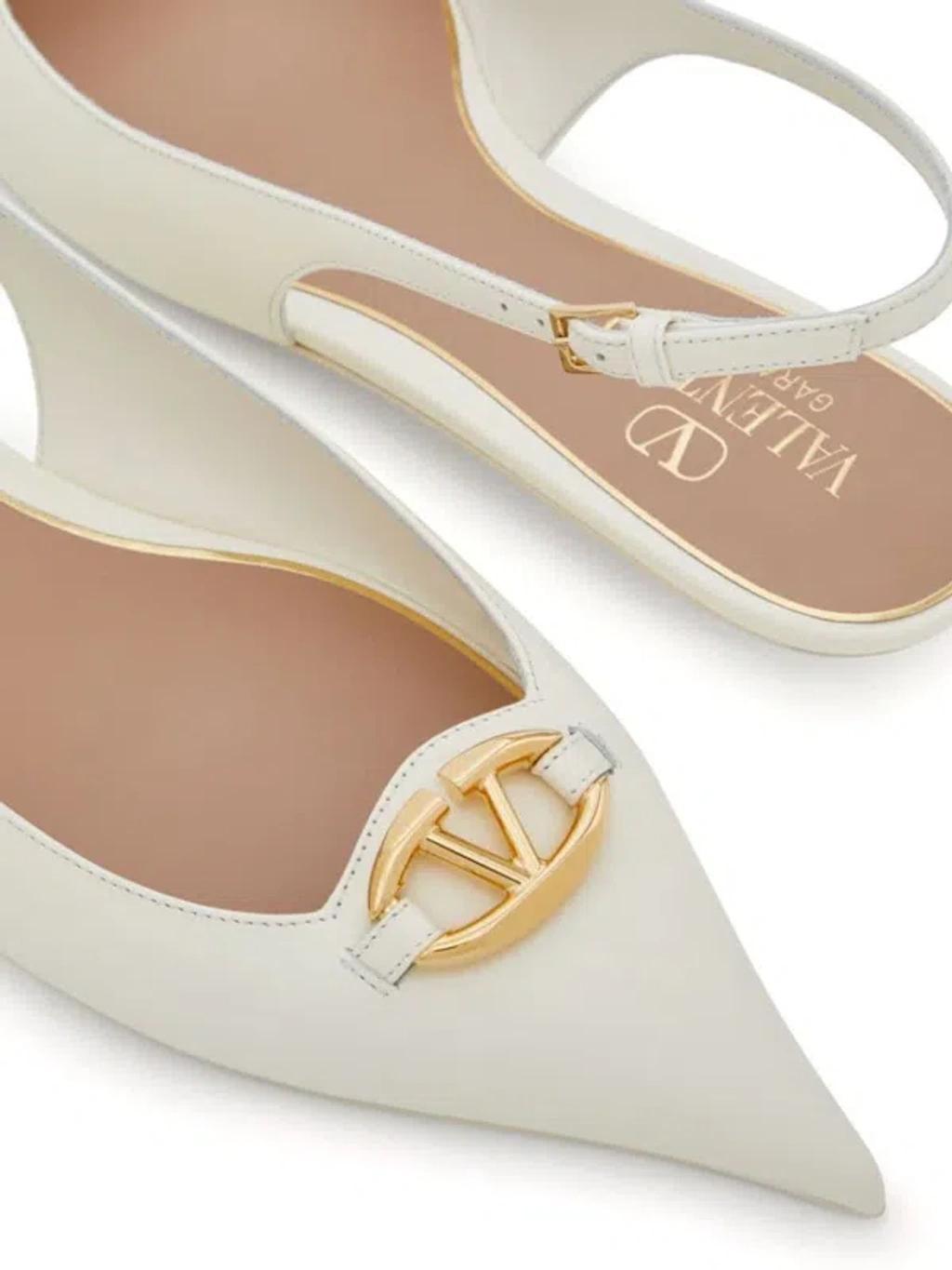 VALENTINO GARAVANI Vlogo Leather Slingback Ballets In White Product Image