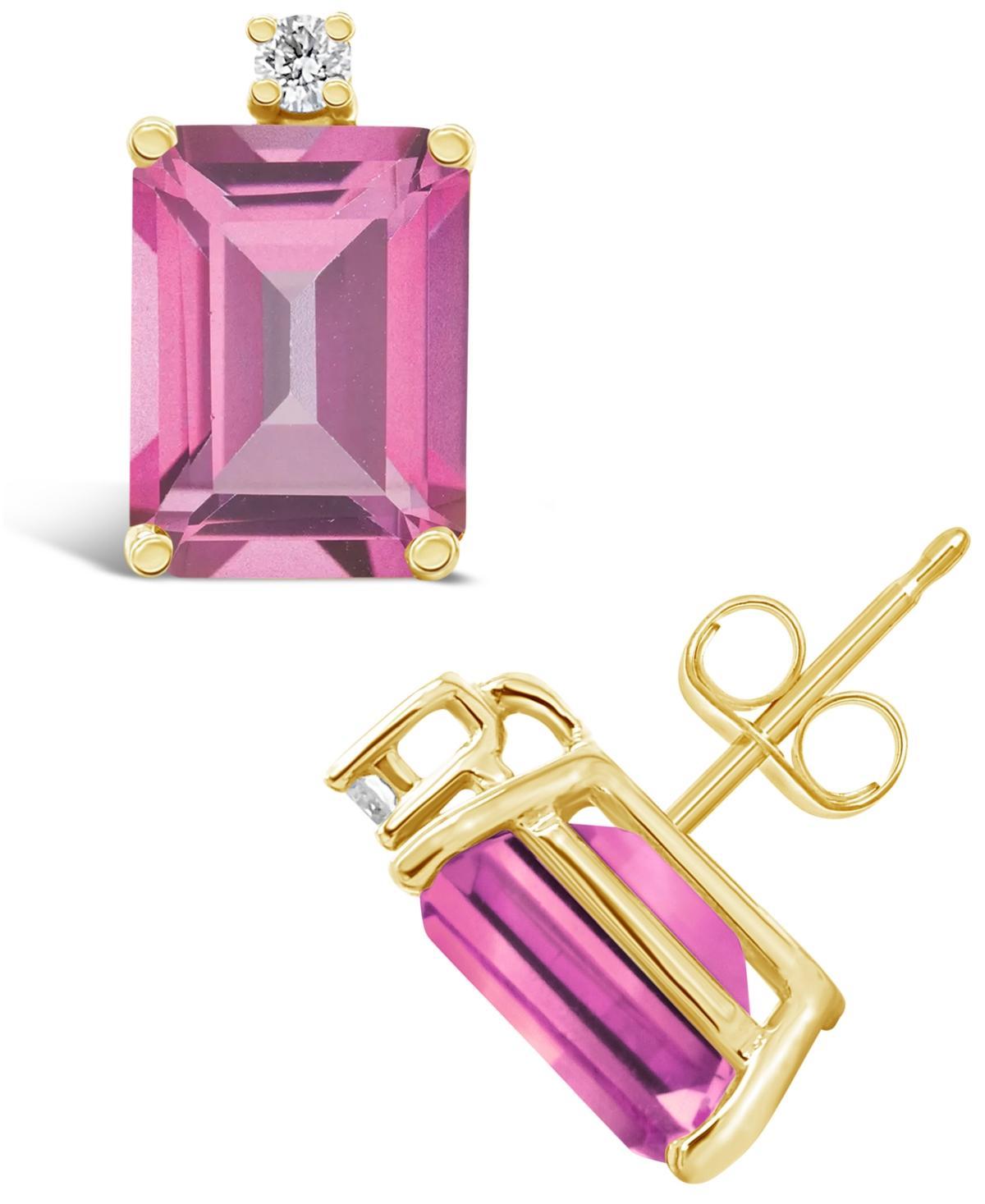 Belk & Co 14K Gold 8X6 Emerald Cut Pink Topaz Diamond Accent Earrings Product Image