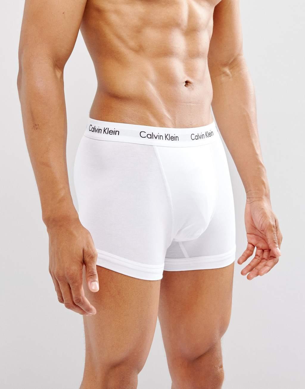 Calvin Klein Cotton Stretch 3-pack trunks in black,white and gray Product Image