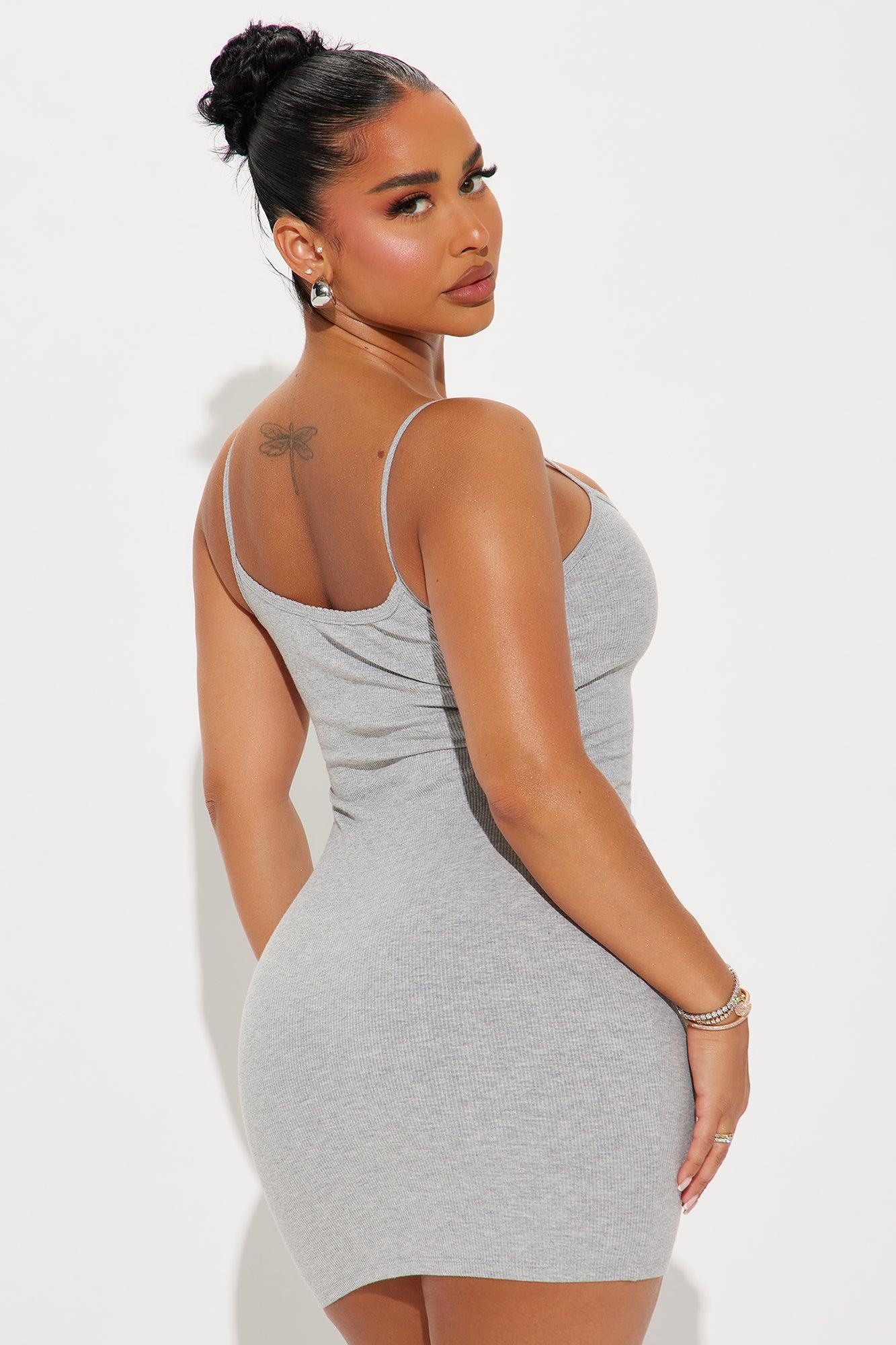 Be Sweet Ribbed Mini Dress - Heather Grey Product Image