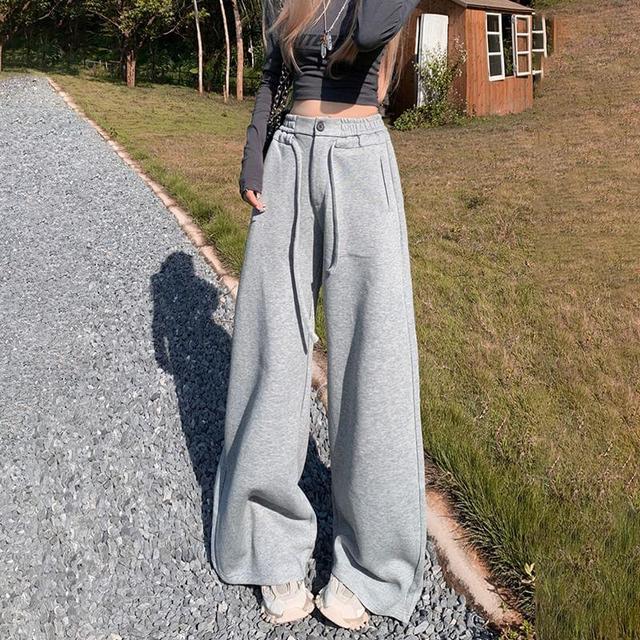 High Waist Plain Wide Leg Sweatpants (Various Designs) Product Image