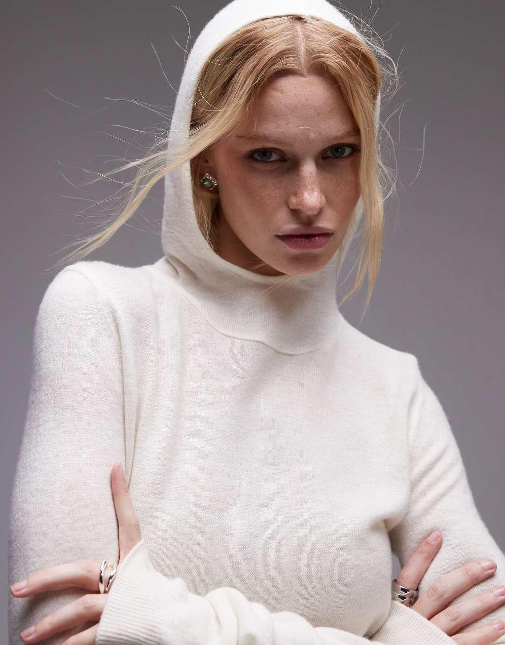 Mango Capsule wool hooded sweater in white Product Image