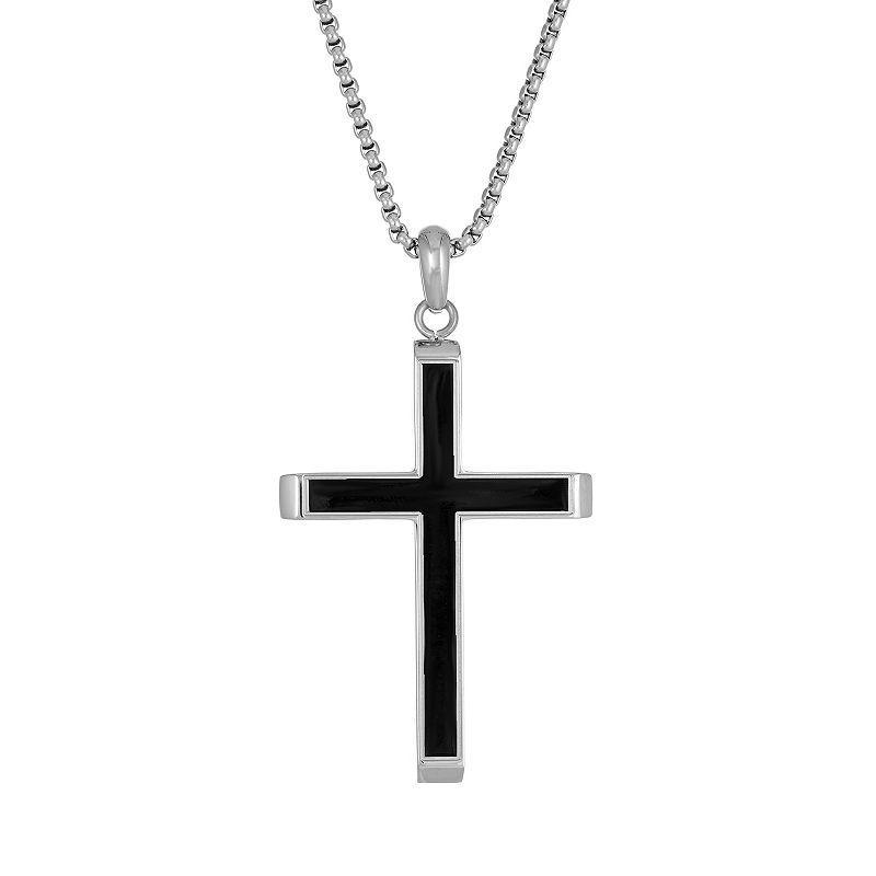 Mens LYNX Two Tone Stainless Steel Cross Pendant Necklace Black Ion Plating Product Image