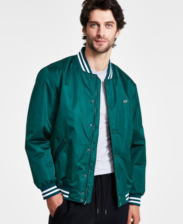 Champion Mens Classic Logo Striped-Trim Varsity Jacket Product Image