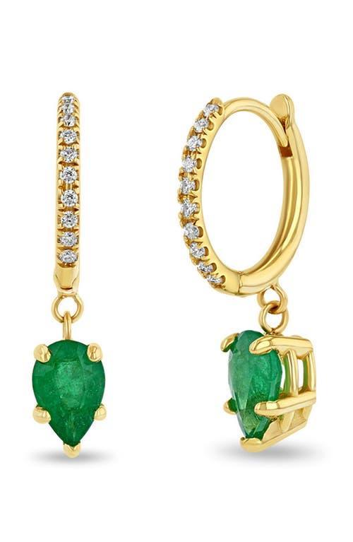 Zo Chicco Small Diamond Pav & Emerald Hoop Drop Earrings Product Image