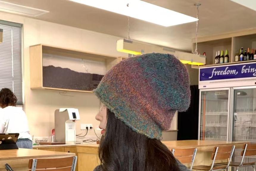 Metal Plate Melange Knit Beanie Product Image