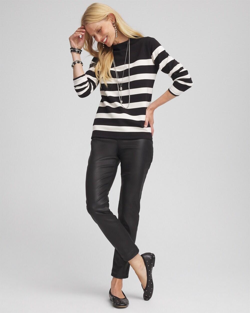 Black & White Striped Mock Neck Top Product Image