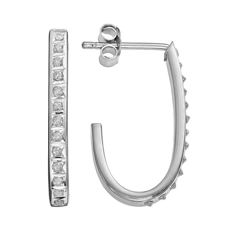 Diamond Mystique Platinum Over Silver Diamond Accent J-Hoop Earrings, Womens, White Product Image