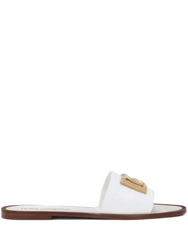 DOLCE & GABBANA Dg-logo Leather Sandals In White Product Image