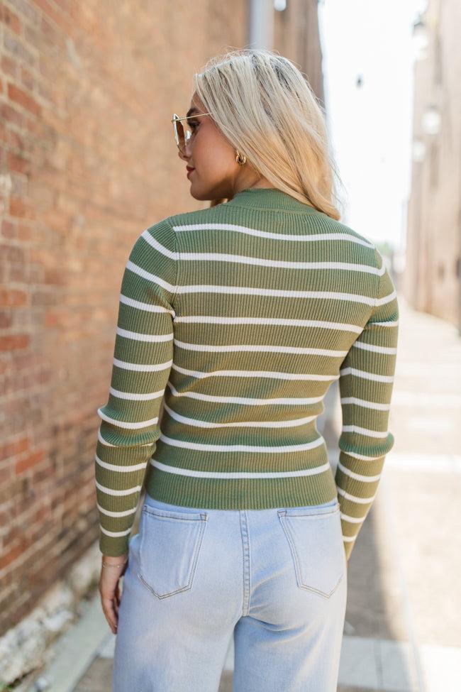 Cabin Bound Olive Striped Fitted Mock Neck Sweater FINAL SALE Product Image