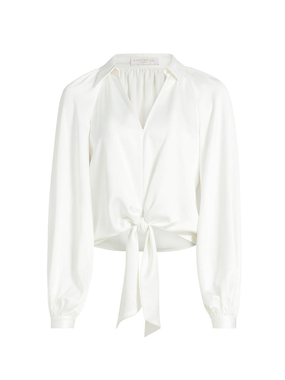 Womens Posh Emily Satin Bishop-Sleeve Blouse Product Image