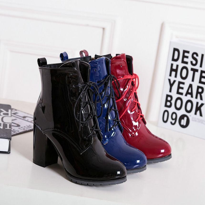 Block Heel Faux Leather Short Boots Product Image