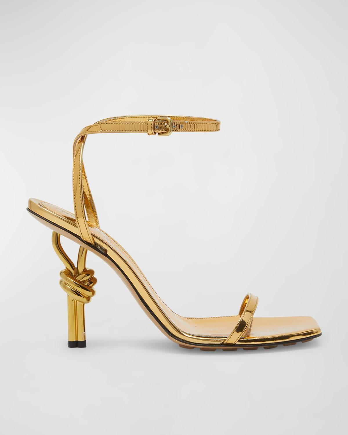 Bottega Veneta - Knot Metallic-Leather Sandals - GoldModa Operandi Product Image