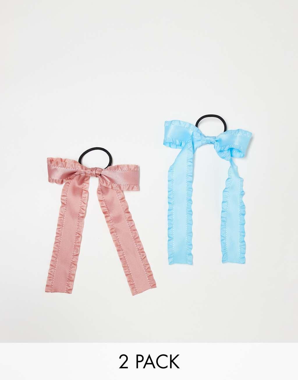 Pieces crinckle 2 pack hair bands with bow detail in pink and blue Product Image