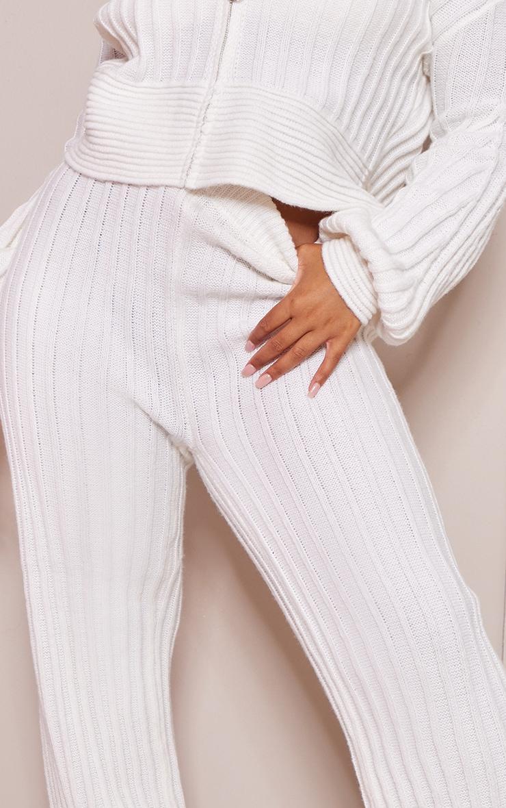 PRETTYLITTLETHING Plus Cream Ribbed Wide Leg Knitted Pants Product Image