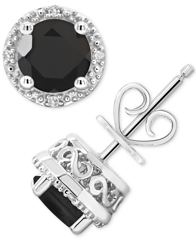 Celebration Gems Sterling Silver Round Onyx Diamond Accent Halo Stud Earrings, Womens, Black Product Image