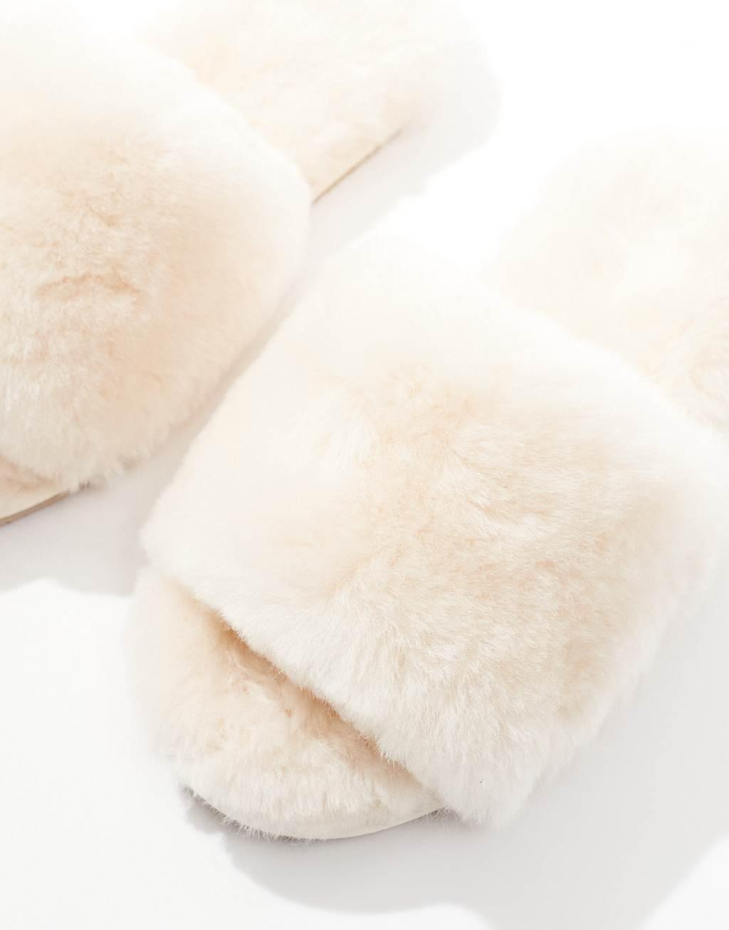 ASOS DESIGN Zable premium sheepskin slippers in cream Product Image