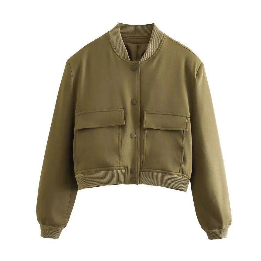 Plain Button Bomber Jacket Product Image