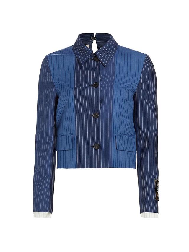 Womens Pinstriped Wool Cropped Jacket Product Image