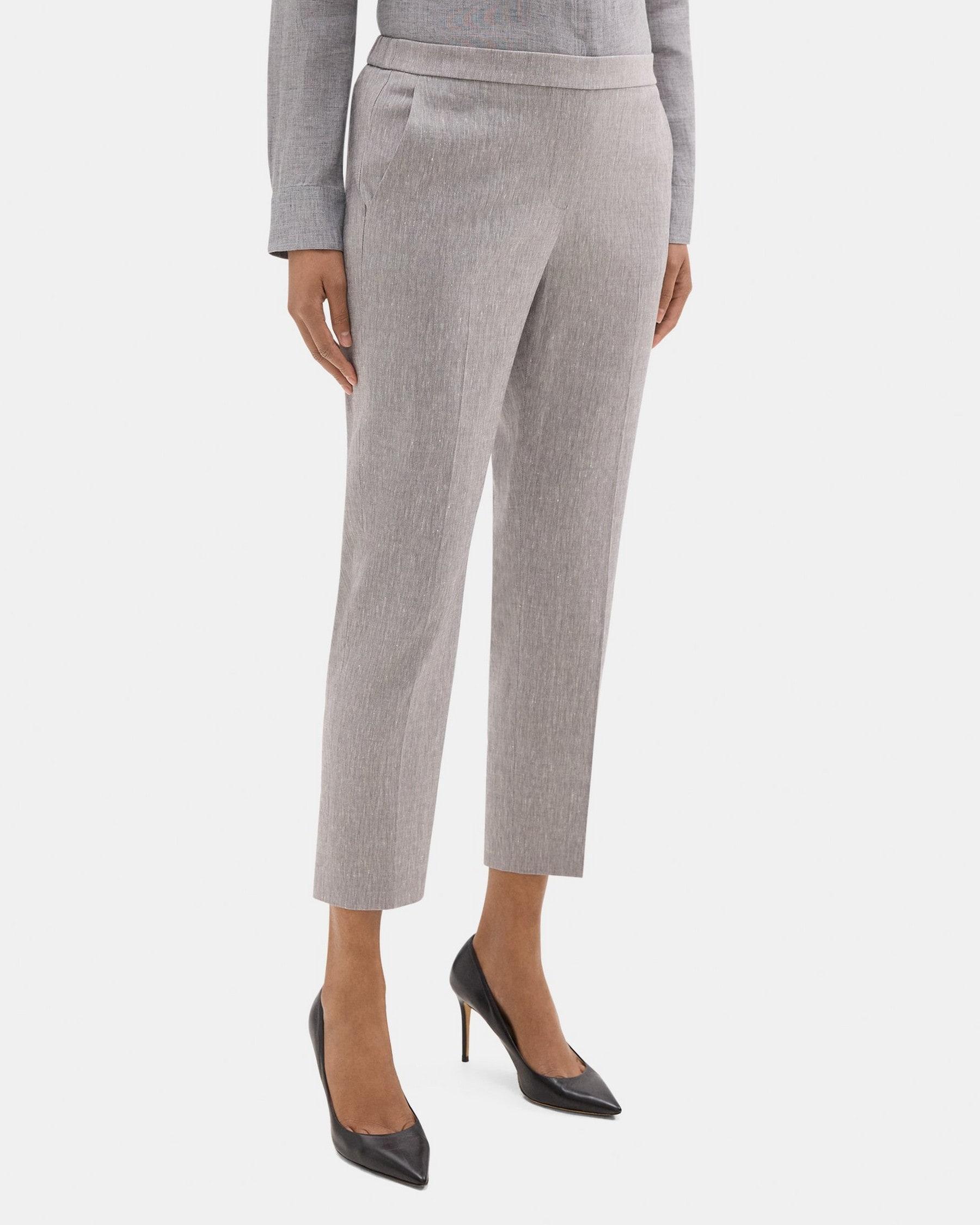 Slim Cropped Pull-On Pant in Stretch Linen-Blend Mélange Product Image