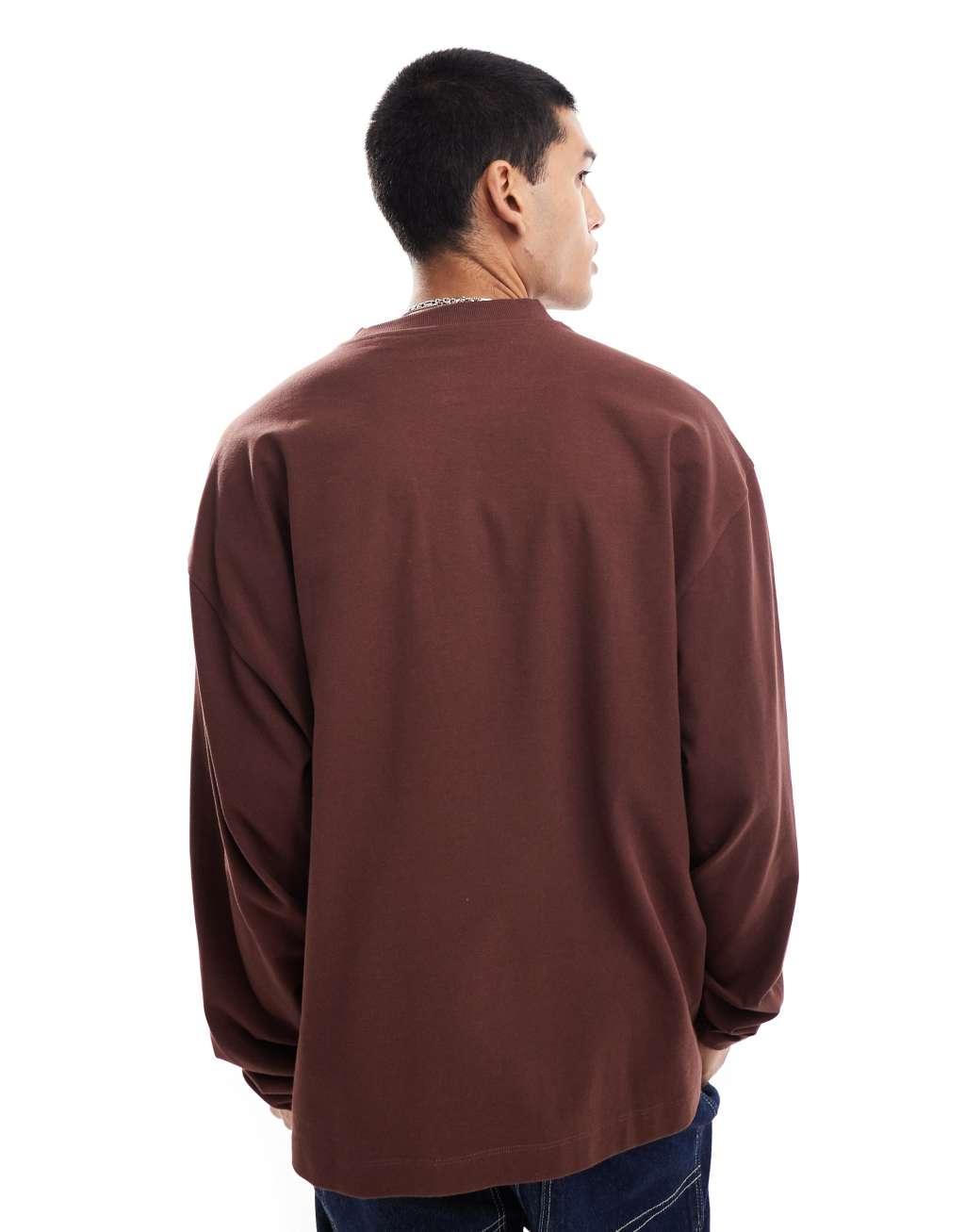 COLLUSION oversized long sleeve logo pique t-shirt in brown Product Image