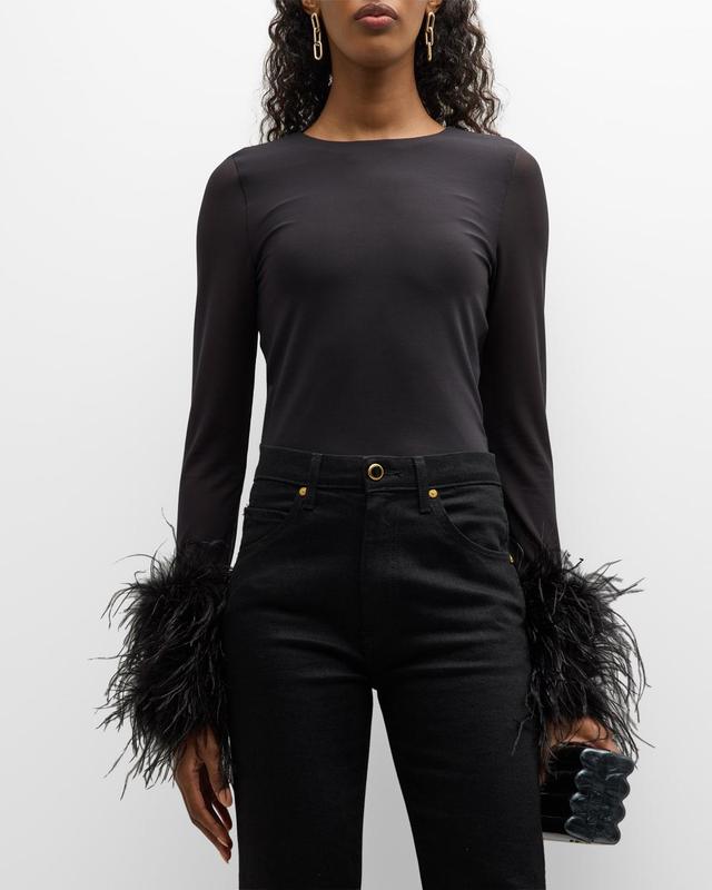 Womens Delaina Mesh Feather-Cuff Top Product Image